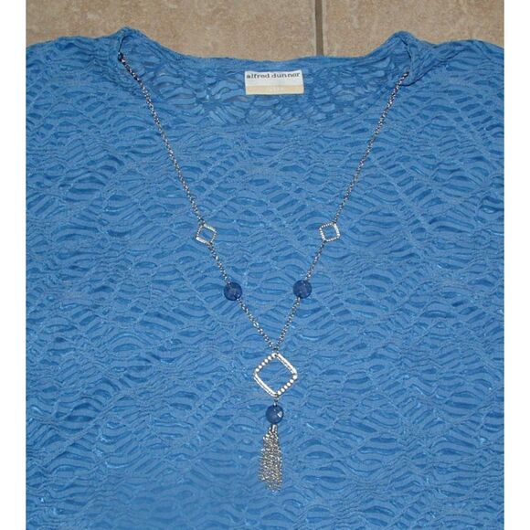 ALFRED DUNNER Blue Plus Sz 3X Textured Stretchy Removeable Mock Necklace Shirt - Picture 3 of 6
